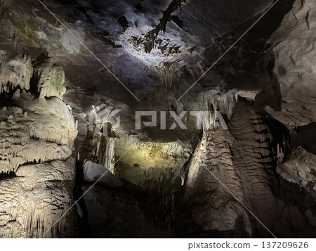 Stalagmites and stalactites underground in cosmic cave cavern Stalagmites and stalactites underground in cosmic cave cavern 137209626