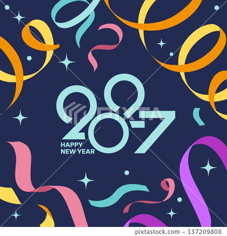 Creative Design to 2027 Happy New Year Celebration Concept, Banner with a Variety of colorful confetti and 2026 Logo text design Creative Design to 2027 Happy New Year Celebration Concept, Banner with a Variety of colorful confetti and 2026 Logo text design 137209808
