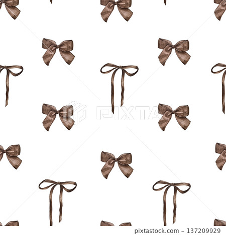 Watercolor cute bows with ribbon seamless pattern background. Simple minimalist romantic coquette print with many bows. Watercolor cute bows with ribbon seamless pattern background. Simple minimalist romantic coquette print with many bows. 137209929