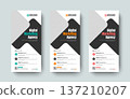 Modern shapes business dl flyer or rack card design layout template. Creative modern dl flyer, rack card, roll up banner, poster, leaflet, standee or x banner design. 137210207