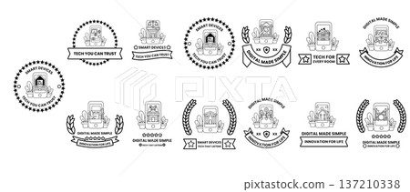 A set of black and white logos with a house and a building 137210338