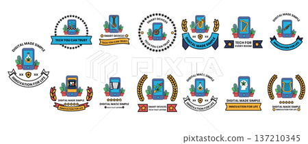 A collection of badges with a blue background A collection of badges with a blue background 137210345