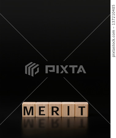 Building block letters "MERIT" Business concept material on black background Building block letters "MERIT" Business concept material on black background 137210485