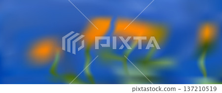 Spring blur flower gradient background. Gentle orange flower on blue gradation summer background. Vector yellow soft focus botanical shapes on fashion backdrop. Plant blurred presentation template Spring blur flower gradient background. Gentle orange flower on blue gradation summer background. Vector yellow soft focus botanical shapes on fashion backdrop. Plant blurred presentation template 137210519