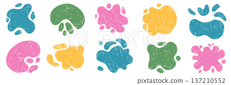 Playful crayon textured blob, splash and puddle for text. Chalk pencil colorful frame in amoeba shape. Kids puddle of paint or water drop figure. Vector yellow, green spots liquid splat promo sticker Playful crayon textured blob, splash and puddle for text. Chalk pencil colorful frame in amoeba shape. Kids puddle of paint or water drop figure. Vector yellow, green spots liquid splat promo sticker 137210552