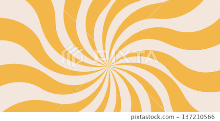 Groovy swirl starburst background. Retro spiral yellow sun rays abstract illustration. Vector wavy retro decoration. Radial carnival stripes vintage backdrop. Sunburst textured 70s pop art design Groovy swirl starburst background. Retro spiral yellow sun rays abstract illustration. Vector wavy retro decoration. Radial carnival stripes vintage backdrop. Sunburst textured 70s pop art design 137210566