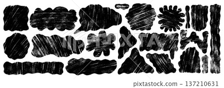 Paint spray wavy geometric shapes with noise set. Text boxes grainy textured frames. Circle, rectangle square figures. Vector hand-drawn quote stickers. Triangle, speech bubble grunge callout figure Paint spray wavy geometric shapes with noise set. Text boxes grainy textured frames. Circle, rectangle square figures. Vector hand-drawn quote stickers. Triangle, speech bubble grunge callout figure 137210631
