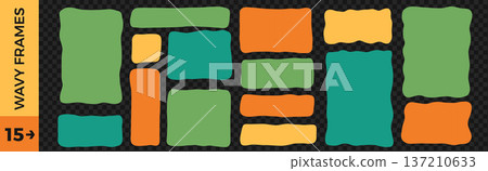 Wavy kids rectangle shape frame with organic irregular edge. Colorful handmade doodle block. Vector curvy square border on background as transparent png. Wave organic rectangular promo badge isolated Wavy kids rectangle shape frame with organic irregular edge. Colorful handmade doodle block. Vector curvy square border on background as transparent png. Wave organic rectangular promo badge isolated 137210633