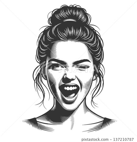 Smiling Young Woman engraving raster illustration Smiling Young Woman engraving raster illustration 137210787