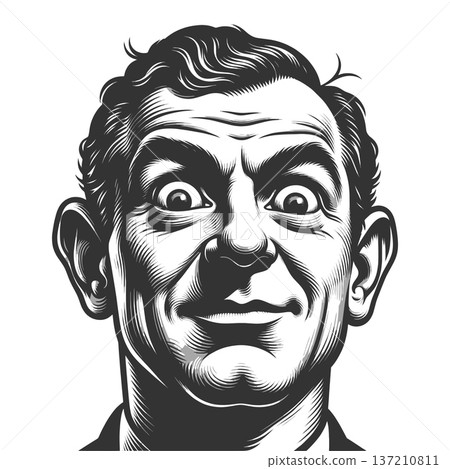 Man with Wide Eyes Vintage Portrait vector Man with Wide Eyes Vintage Portrait vector 137210811