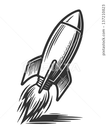Retro Rocket Launch engraving raster illustration 137210823