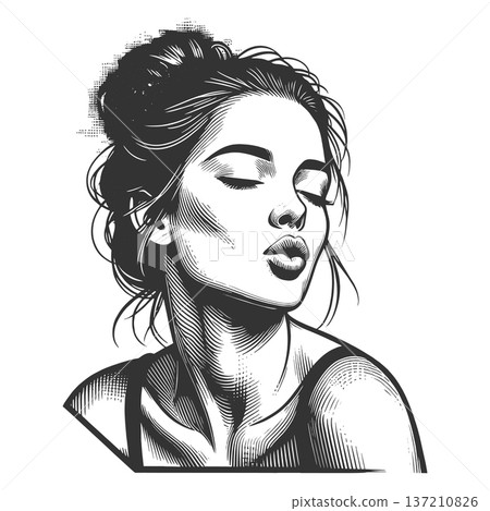 Elegant Woman Portrait engraving sketch vector 137210826