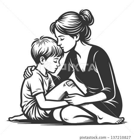 Mother Kissing Child with Scraped Knee raster 137210827