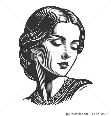 Vintage Woman Portrait engraving sketch vector 137210866