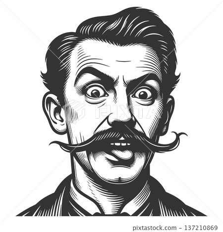 Funny Mustached Man engraving vector illustration 137210869