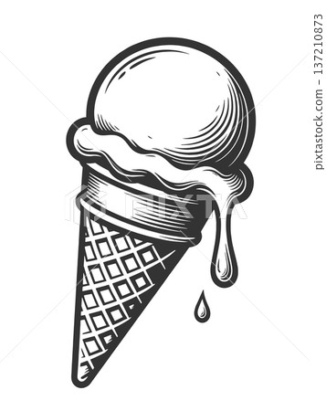 Melting Ice Cream Cone engraving sketch vector Melting Ice Cream Cone engraving sketch vector 137210873