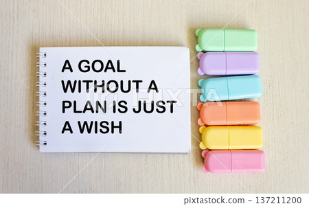 An inspiring motivational quote - a goal without a plan is just the text of a wish on a notebook An inspiring motivational quote - a goal without a plan is just the text of a wish on a notebook 137211200