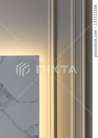 Warm backlit wall molding close up detail Warm backlit wall molding close up detail 137211506