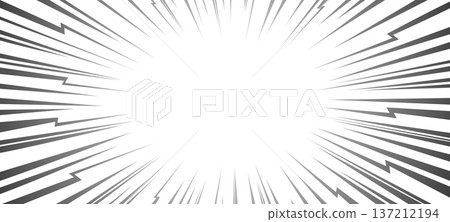 Radial speed lines with electric bolts creating dramatic comic effect. Concentrated focus background for manga and anime style graphics. Vector design. 137212194
