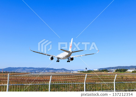 飛機在大阪國際機場（伊丹機場）跑道上降落 137212354