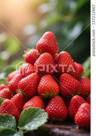 堆叠的新鲜草莓特写 137212667