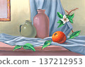 Still life with vases and orange 137212953