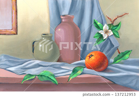 Still life with vases and orange Still life with vases and orange 137212953