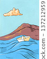 Paper boat floating on the ocean 137212959