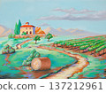 Rural landscape with vineyard and farmhouse 137212961
