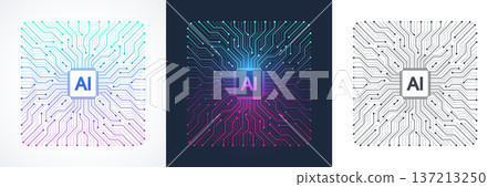 Modern handmade vector icon, sign, logo circuit line style in the Artificial intelligence concept. Set AI processor icon flat design. Motherboard digital chip AI. Modern handmade vector icon, sign, logo circuit line style in the Artificial intelligence concept. Set AI processor icon flat design. Motherboard digital chip AI. 137213250