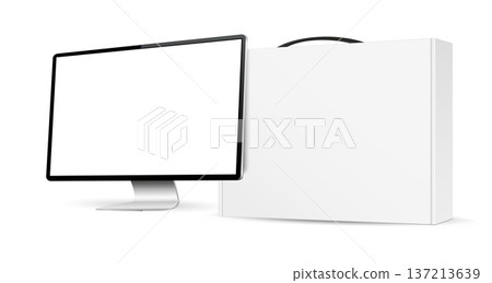 Realistic computer with white carton box mockup 137213639