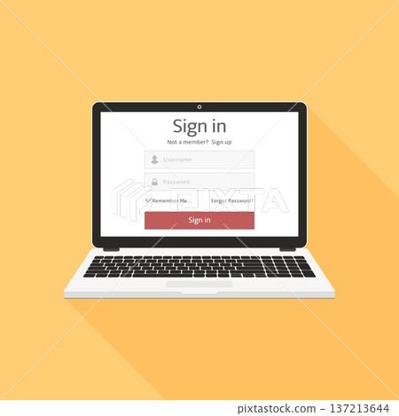 Login form on laptop screen. Laptop with login and password page. Login form on laptop screen. Laptop with login and password page. 137213644