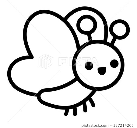 Vector black and white butterfly with folded wings icon. Spring moth line clipart. Funny garden insect. Cute bug with spread wings illustration, coloring page for kids isolated on white background 137214205