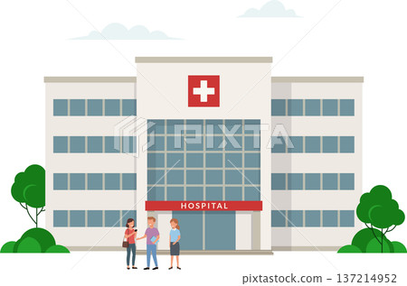 Hospital building with people illustration Hospital building with people illustration 137214952