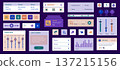 Music mobile app template with user interface elements. Bundle of UI, UX, GUI kit with online streaming, equalizer player, video, sound, song playlist, entertainment, trend, more. Vector illustration. 137215156