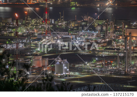 Beautiful factory night view of Mizushima Complex in Kurashiki City, Okayama Prefecture, Japan Beautiful factory night view of Mizushima Complex in Kurashiki City, Okayama Prefecture, Japan 137215170
