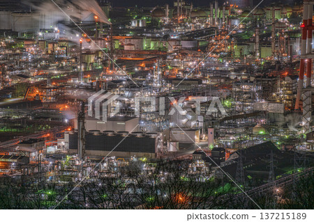 Beautiful factory night view of Mizushima Complex in Kurashiki City, Okayama Prefecture, Japan Beautiful factory night view of Mizushima Complex in Kurashiki City, Okayama Prefecture, Japan 137215189