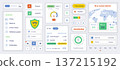 Cyber security mobile app template with user interface elements. Bundle of UI, UX, GUI kit with proxy, vpn, online profile, location, speed, download, upload, statistic, more. Vector illustration. 137215192