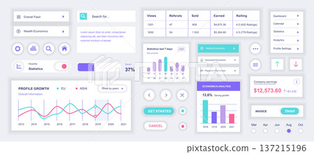 Accounting mobile app template with user interface elements. Bundle of UI, UX, GUI kit with calendar, statistics, analytics, profile setting, finance, balance, transaction, more. Vector illustration. Accounting mobile app template with user interface elements. Bundle of UI, UX, GUI kit with calendar, statistics, analytics, profile setting, finance, balance, transaction, more. Vector illustration. 137215196