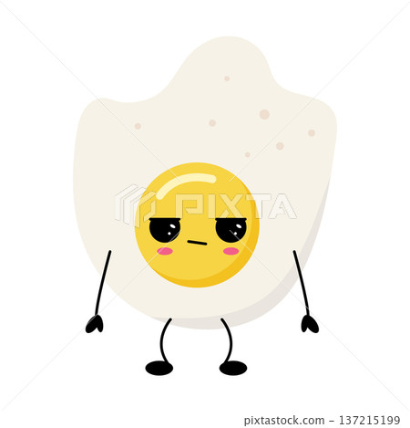 Fried egg with unhappy emoji. Fried egg with unhappy emoji. 137215199