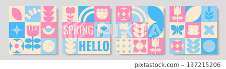 Geometric square abstract spring colorful cards. Geometric square abstract spring colorful cards. 137215206