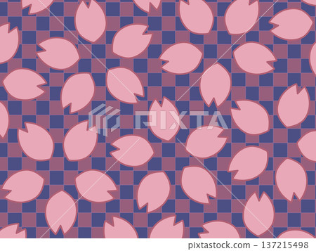A background illustration of cherry blossoms at night, with cherry blossom petals scattered on a checkered pattern. Dark red. A background illustration of cherry blossoms at night, with cherry blossom petals scattered on a checkered pattern. Dark red. 137215498