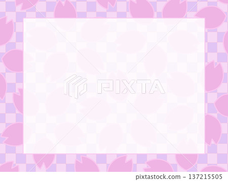 A nostalgic spring frame with cherry blossom petals scattered on a checkered pattern. Purple A nostalgic spring frame with cherry blossom petals scattered on a checkered pattern. Purple 137215505