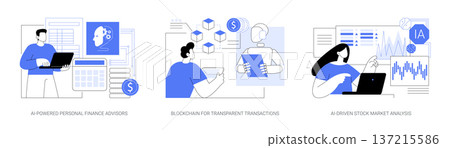 AI Financial Tools and Blockchain abstract concept vector illustrations. AI Financial Tools and Blockchain abstract concept vector illustrations. 137215586