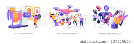 Creative and Retail Service Robots abstract concept vector illustrations. 137215693