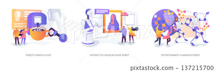 Service Robots in Hospitality and Entertainment abstract concept vector illustrations. 137215700