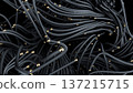 Shimmering braided cords with cinematic light, Highend braided conduit featuring shimmering gold particles illuminated by subtle cinematic lighting for luxury backgrounds 137215715