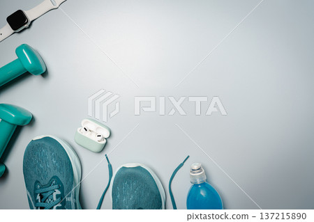 Workout flat-lay with sneakers Workout flat-lay with sneakers 137215890