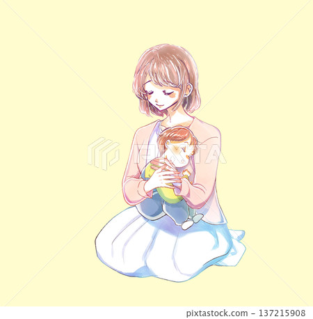 一位面帶微笑的女子抱著一個孩子 137215908