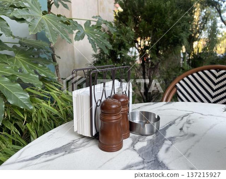 restaurant table set for evening lighting restaurant table set for evening lighting 137215927